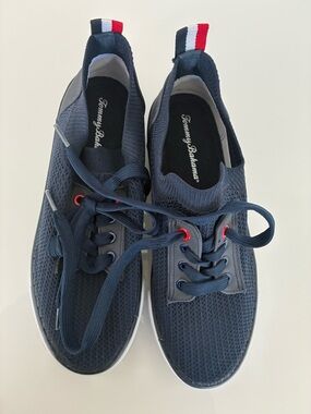 Tommy Bahama Navy Knit Lace-Up Sneakers with Red & White Accents 7.5